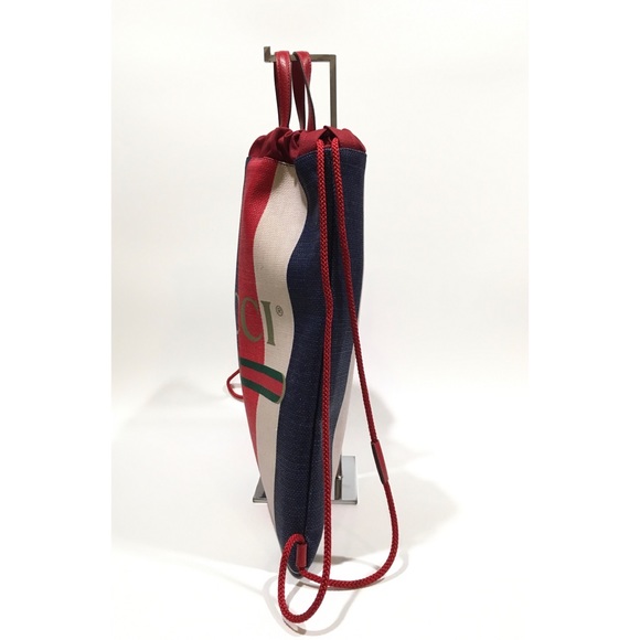 Gucci Sylvie Canvas Drawstring Backpack -Web Stripes -NEW - Picture 7 of 11